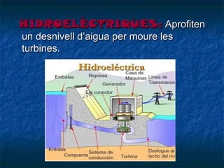 HIDROELÈCTRIQUES: Aprofiten
un desnivell d’aigua per moure les
turbines.

 