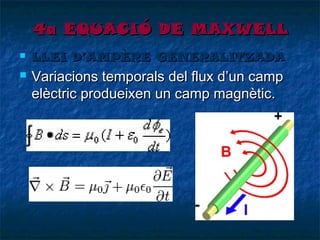 4a EQUACIÓ DE MAXWELL




LLEI D’AMPÈRE GENERALITZADA

Variacions temporals del flux d’un camp
elèctric produeixen un camp magnètic.

 