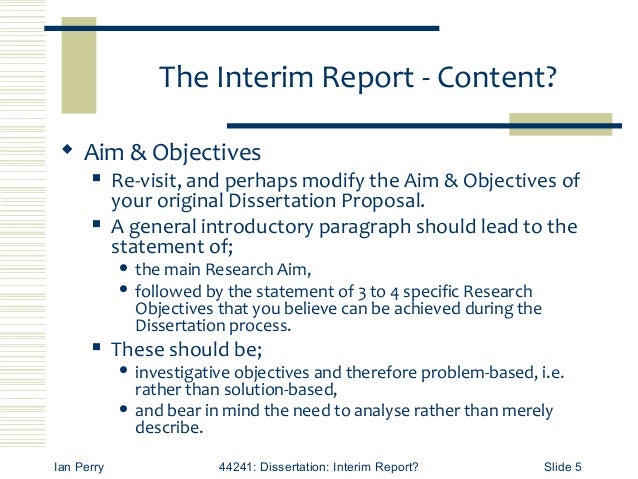 Master thesis interim report