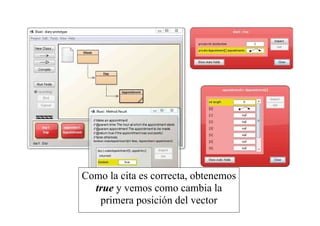 Como la cita es correcta, obtenemos
true y vemos como cambia la
primera posición del vector
 