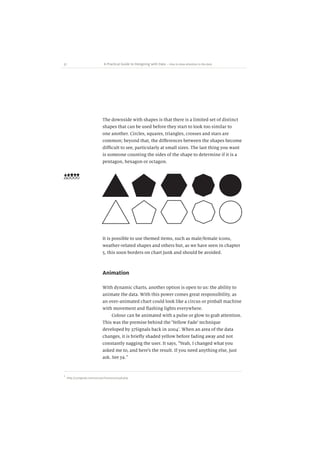 51 A Practical Guide to Designing with Data
The downside with shapes is that there is a limited set of distinct
shapes tha...