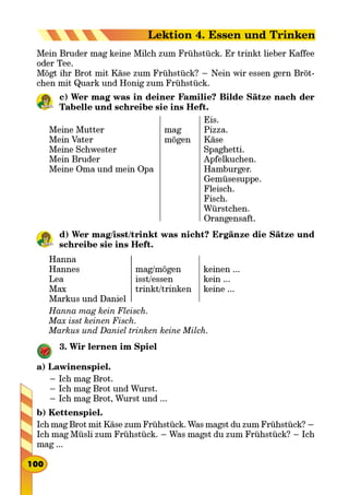 -
Hanna mag kein Fleisch.
Max isst keinen Fisch.
Markus und Daniel trinken keine Milch.
3.

 