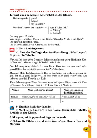 5.
Hanna: -
Lea:
Markus: -
Tina: -

Was magst du?
 
