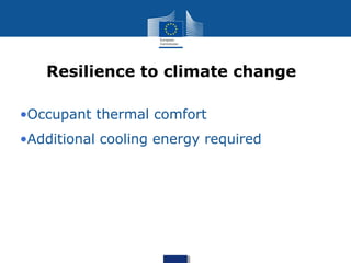 •Occupant thermal comfort
•Additional cooling energy required
Resilience to climate change
 