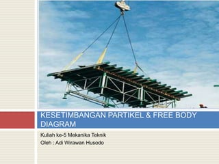 KESETIMBANGAN PARTIKEL & FREE BODY
DIAGRAM
Kuliah ke-5 Mekanika Teknik
Oleh : Adi Wirawan Husodo
 