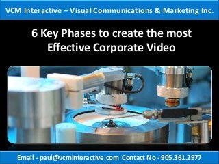 VCM Interactive – Visual Communications & Marketing Inc.

       6 Key Phases to create the most
          Effective Corporate Video




   Email - paul@vcminteractive.com Contact No - 905.361.2977
 