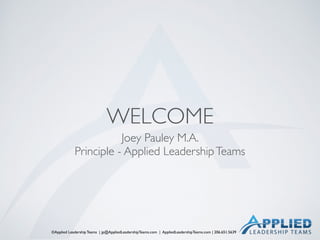 ©Applied Leadership Teams | jp@AppliedLeadershipTeams.com | AppliedLeadershipTeams.com | 206.651.5639
WELCOME
Joey Pauley M.A.
Principle - Applied LeadershipTeams
 