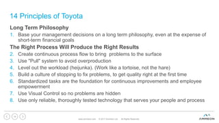 14 Principles of Toyota
Long Term Philosophy
1. Base your management decisions on a long term philosophy, even at the expe...