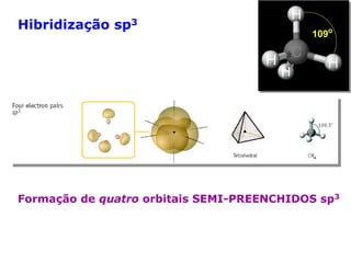 Hibridização sp3

109o
109o

Formação de quatro orbitais SEMI-PREENCHIDOS sp3

 