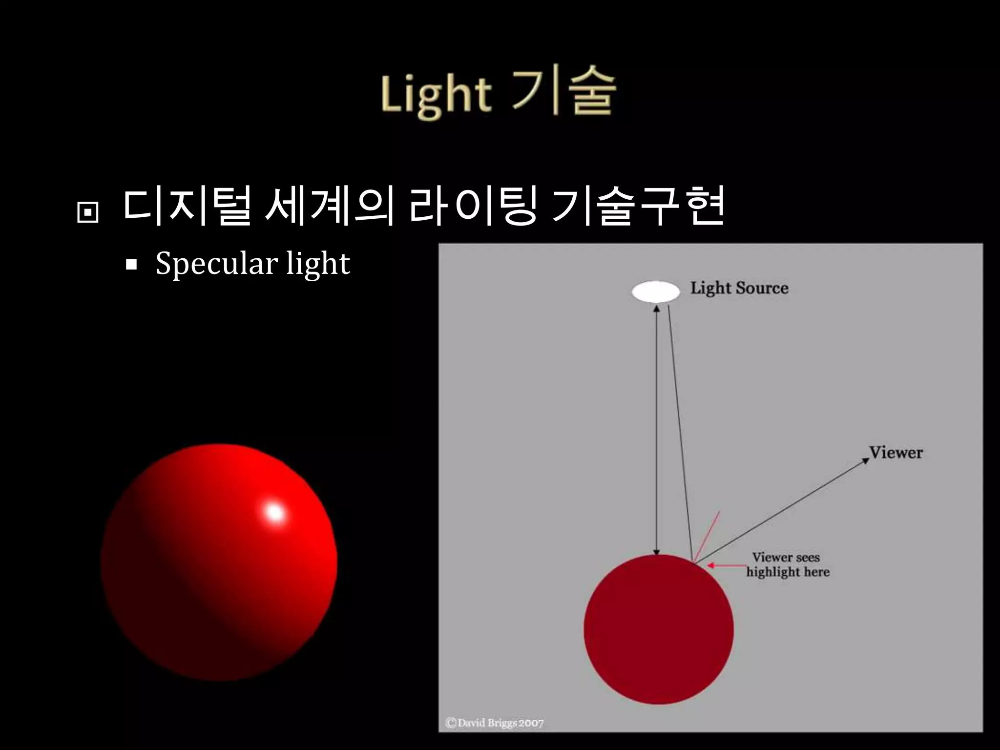    디지털 세계의 라이팅 기술구현
       Specular light
 