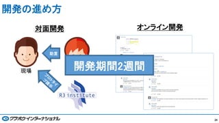 開発の進め方
24
対面開発 オンライン開発
助言
現場 情シス
開発期間2週間
 