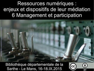 Ressources numériques :
enjeux et dispositifs de leur médiation
6 Management et participation
Bibliothèque départementale de la
Sarthe - Le Mans, 16-18.IX.2015
Source:http://www.flickr.com/photos/markameleon/2154130293
 