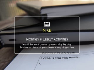 PLAN
Plan your actions in advance to make sure you are
following the right path.
 