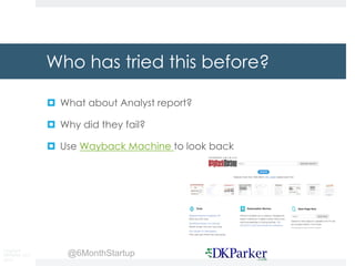 Copyright
DKParker, LLC
2015
@6MonthStartup
Who has tried this before?
¤ What about Analyst report?
¤ Why did they fail?
¤...