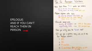 EPILOGUE:
AND IF YOU CAN’T
REACH THEM IN
PERSON
 