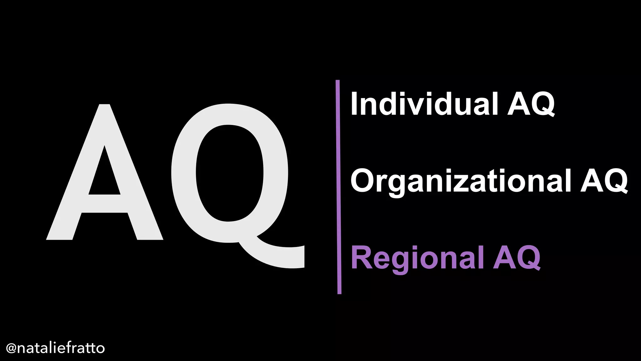 Individual AQ
Organizational AQ
Regional AQ
AQ
@nataliefratto
 