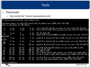 Tools
Traceroute
   See results for ‘tracert www.yahoo.com’
 