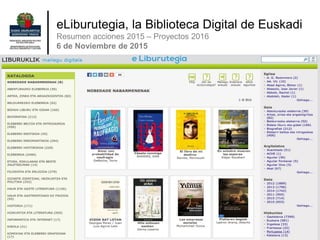 eLiburutegia, la Biblioteca Digital de Euskadi
Resumen acciones 2015 – Proyectos 2016
6 de Noviembre de 2015
 