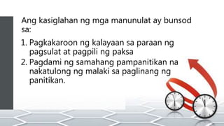 Ang kasiglahan ng mga manunulat ay bunsod
sa:
1. Pagkakaroon ng kalayaan sa paraan ng
pagsulat at pagpili ng paksa
2. Pagdami ng samahang pampanitikan na
nakatulong ng malaki sa paglinang ng
panitikan.
 