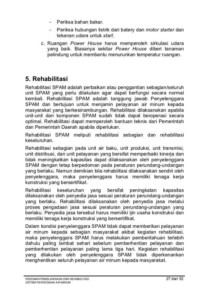 Pedoman Pemeliharaan dan Rehabilitasi Sistem Penyediaan Pedoman Pemeliharaan dan Rehabilitasi Sistem Penyediaan