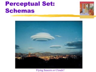 Perceptual Set:
Schemas

Flying Saucers or Clouds?

 