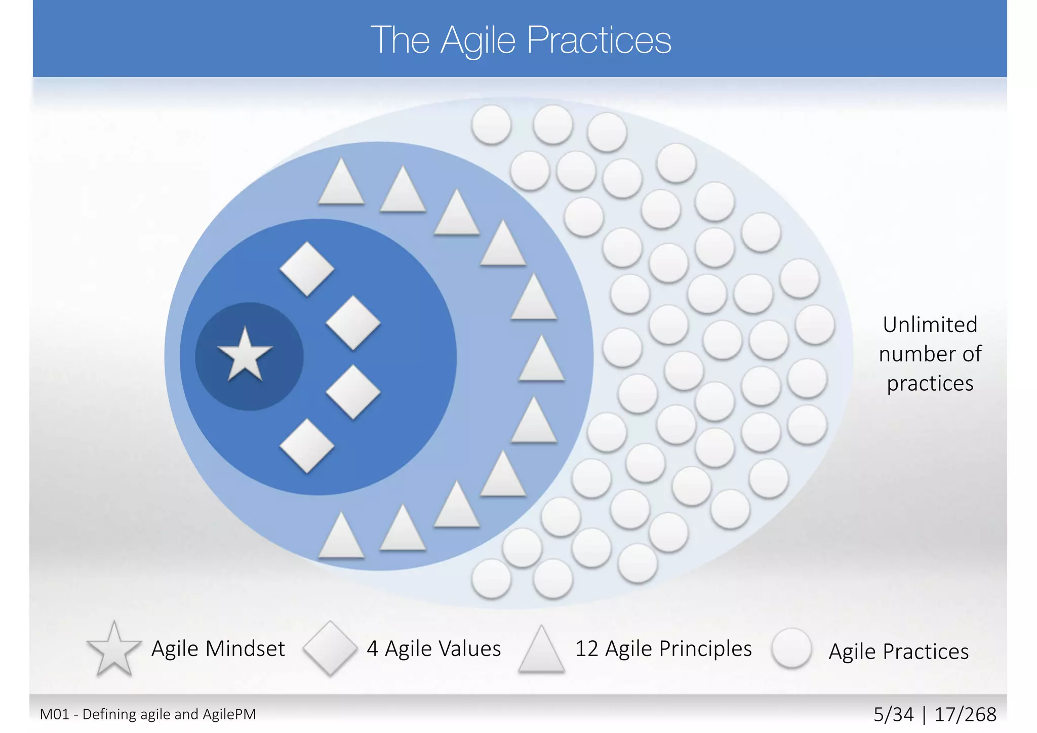 Scrum
XP
AgilePM
SAFe
Agile PracticesAgile Mindset 4 Agile Values 12 Agile Principles
M01 - Defining agile and AgilePM 6/27 | 17/270
 