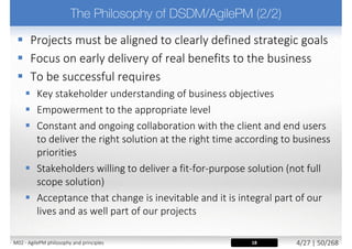 “Good design begins
with honesty, asks
tough questions, comes
from collaboration and
from trusting your
intuition.”
Freeman Thomas
M02 - AgilePM philosophy and principles 12/39 | 50/270
 