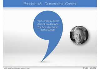 What Agile state as 4 project parameters?
a) Time, cost, quality and benefits
b) Time, facilities, results, benefits
c) Cost, quality, time, features
d) Quantity, time, cost, future
M02 - AgilePM philosophy and principles 31/39 | 69/270
 