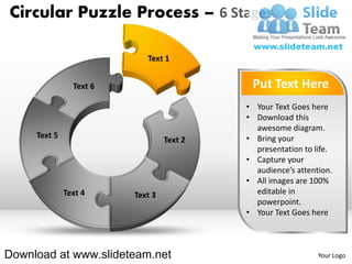 6 pieces pie chart circular puzzle with hole in center process ...