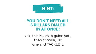 YOU DON'T NEED ALL
6 PILLARS DIALED
IN AT ONCE!
Use the Pillars to guide you,
then choose just
one and TACKLE it.
HINT:
 