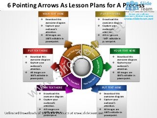 6 Pointing Arrows As Lesson Plans for A Process
                  YOUR TEXT HERE        PUT TEXT HERE
                  Download this       Download this
                   awesome diagram      awesome diagram
                  Capture your        Capture your
                   audience’s           audience’s
                   attention.           attention.
                  All images are      All images are
                   100% editable in     100% editable in
                   powerpoint.          powerpoint.


        PUT TEXT HERE                            YOUR TEXT HERE
       Download this                            Download this
        awesome diagram                           awesome diagram
       Capture your                             Capture your
        audience’s                                audience’s
        attention.                                attention.
       All images are                           All images are
        100% editable in                          100% editable in
        powerpoint.                               powerpoint.


                 YOUR TEXT HERE          PUT TEXT HERE
                Download this         Download this
                 awesome diagram        awesome diagram
                Capture your          Capture your
                 audience’s             audience’s
                 attention.             attention.
                All images are        All images are
                 100% editable in       100% editable in
                 powerpoint.            powerpoint.
 