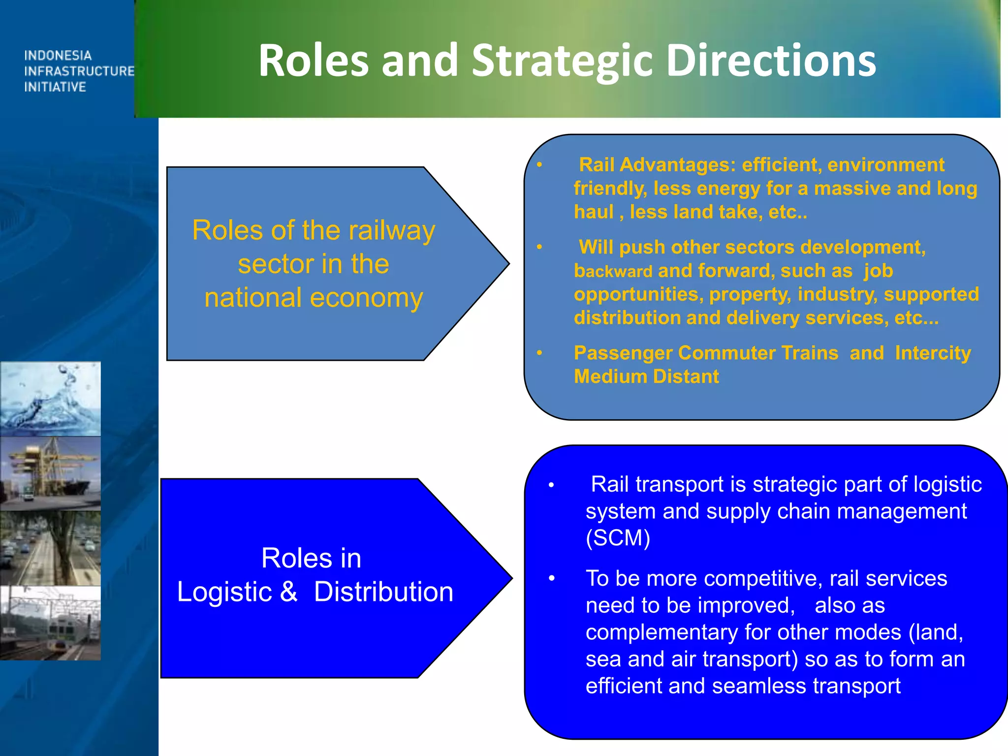 MOVING FORWARD --Goals of Railway Sector DevelopmentNational Railway Masterplan (NRMP) will guide the long term development of the sectorConsolidated and good quality NRMP document is necessaryAchievable targets of railmarket  share byregion /corridor / islandsneedtobespecified in NRMP