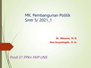 MK. Pembangunan Politik
Smtr 5/ 2021_1
Dr. Winarno, M. Si
Anis Suryaningsih, M. Sc
Prodi S1 PPKn FKIP UNS
 