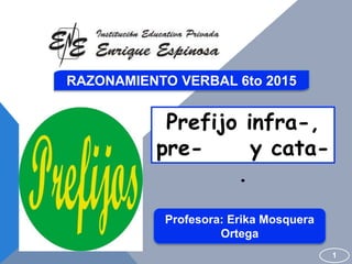 RAZONAMIENTO VERBAL 6to 2015
Prefijo infra-,
pre- y cata-
.
1
Profesora: Erika Mosquera
Ortega
 