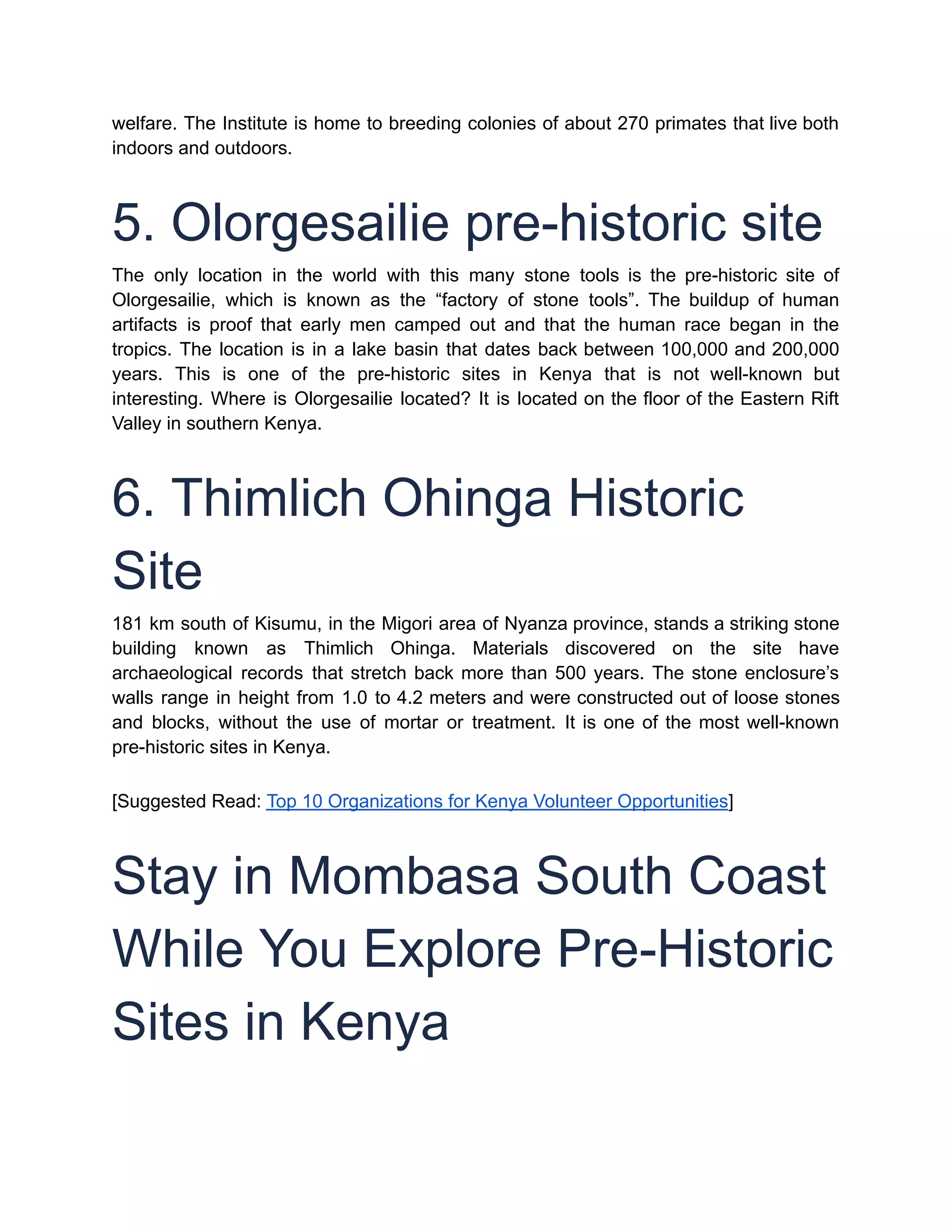 6 Pre-Historic Sites in Kenya & Stay in Mombasa South Coast | PDF