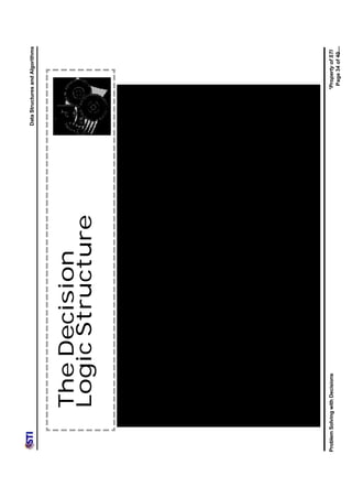 Data Structures and Algorithms




                The Decision
                Logic Structure




Problem Solving with Decisions                 *Property of STI
                                                 Page 34 of 40
 
