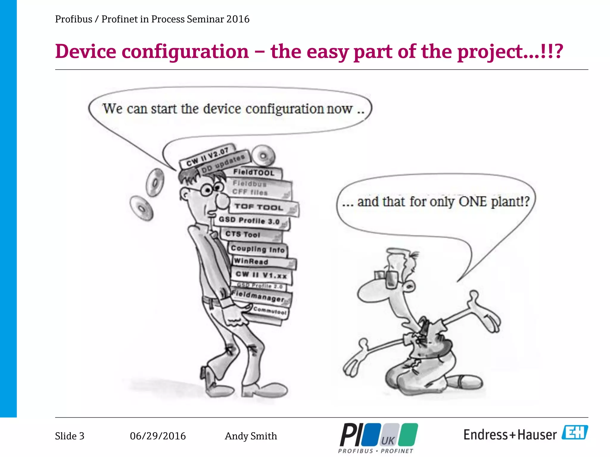 06/29/2016
Device configuration – the easy part of the project…!!?
Profibus / Profinet in Process Seminar 2016
Slide 3 Andy Smith
 