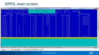 Network Platforms Group 44
DPPD, main screen
$sudo -E ./build/dppd -f /config/ng-4ports.pkt
 