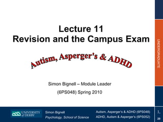 Lecture 11 Revision and the Campus Exam Simon Bignell – Module Leader (6PS048) Spring 2010 