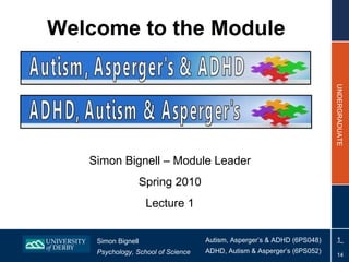 Welcome to the Module Simon Bignell – Module Leader Spring 2010 Lecture 1 