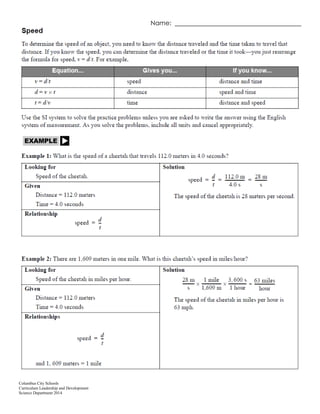 Columbus City Schools
Curriculum Leadership and Development
Science Department 2014
Name:
 
