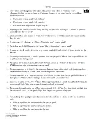 Columbus City Schools
Curriculum Leadership and Development
Science Department 2014
Name:
 