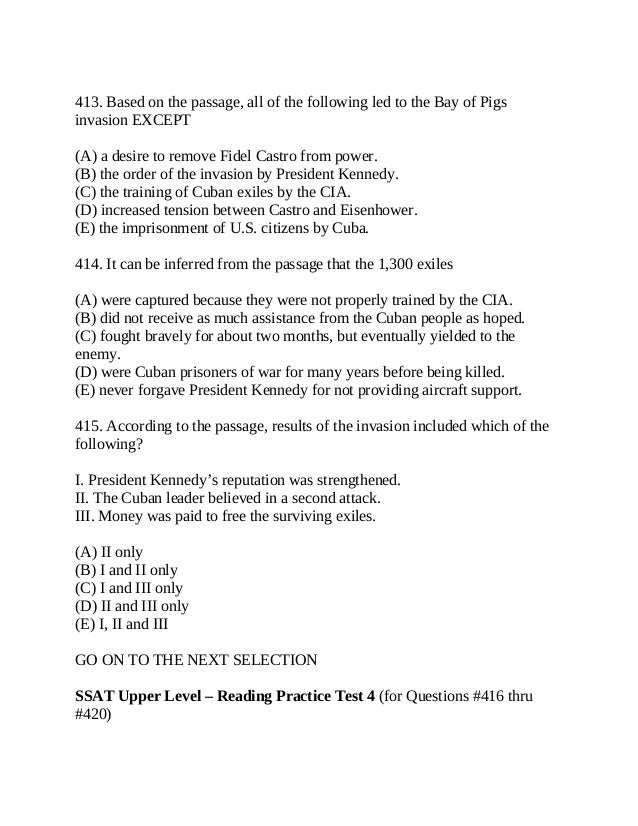 6 Reading Practice Test For The Ssat Upper