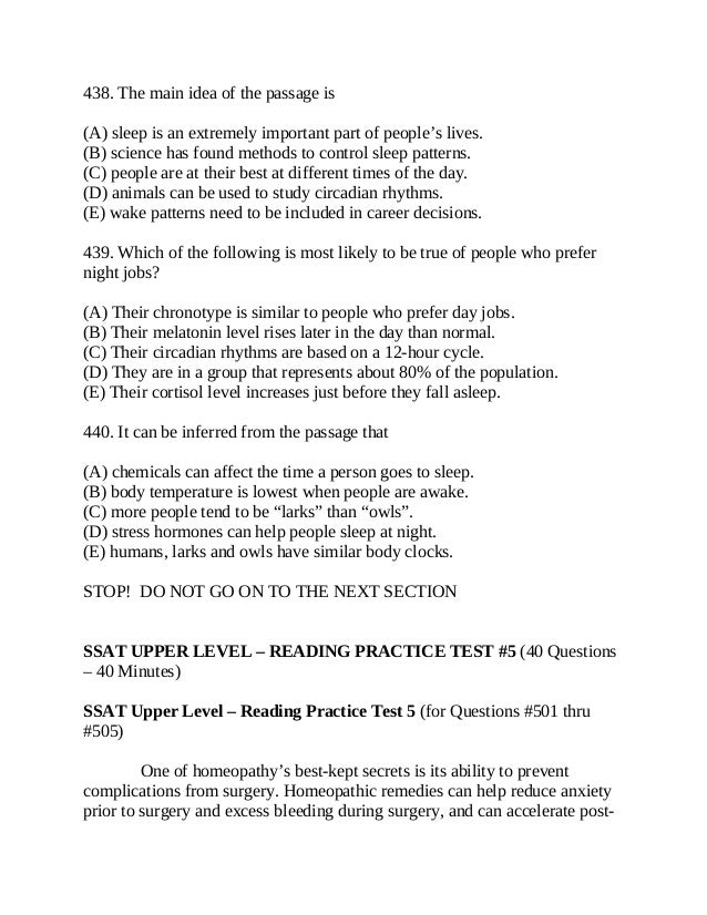 6 Reading Practice Test For The Ssat Upper