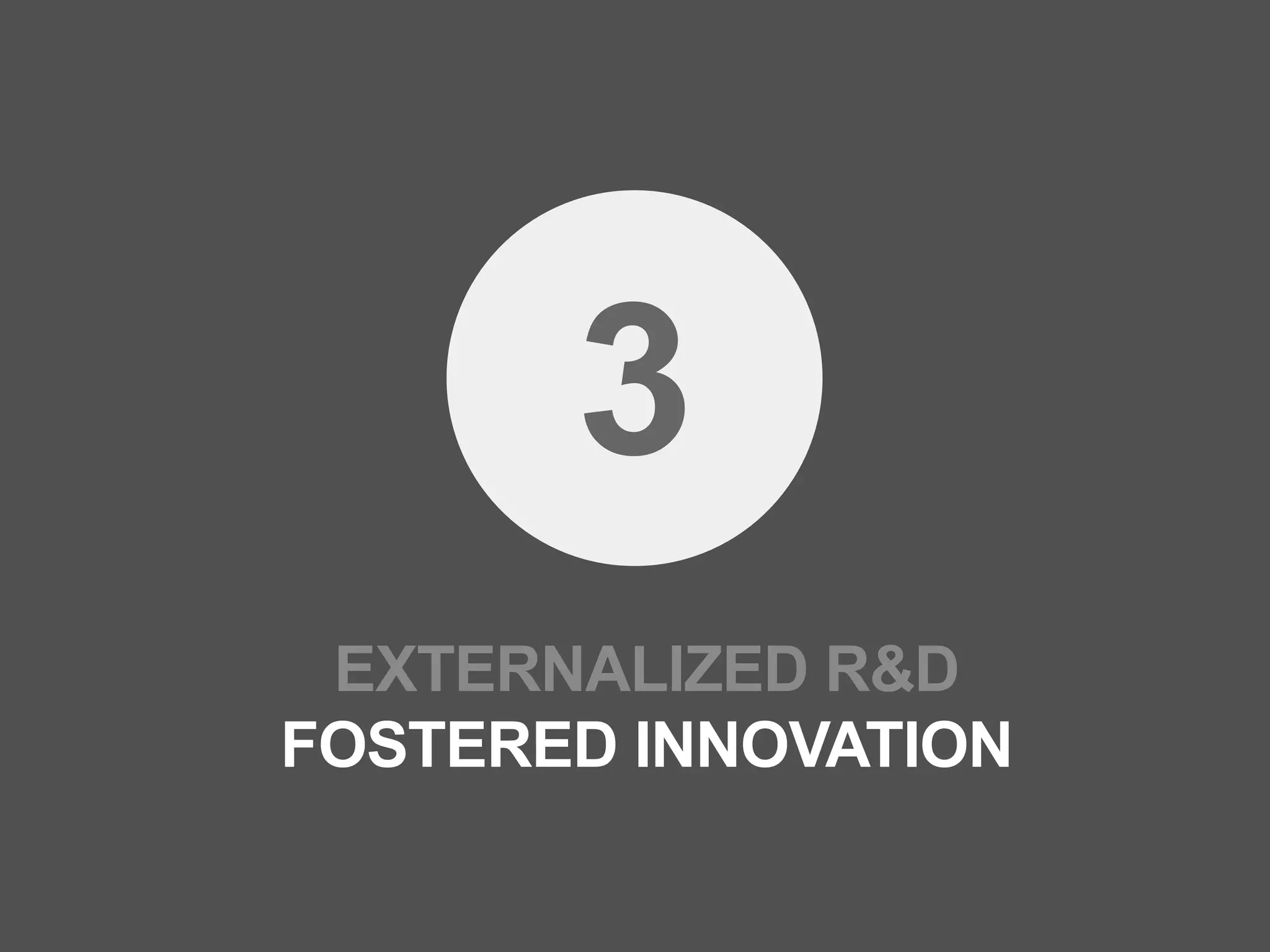 3
 EXTERNALIZED R&D
FOSTERED INNOVATION
 