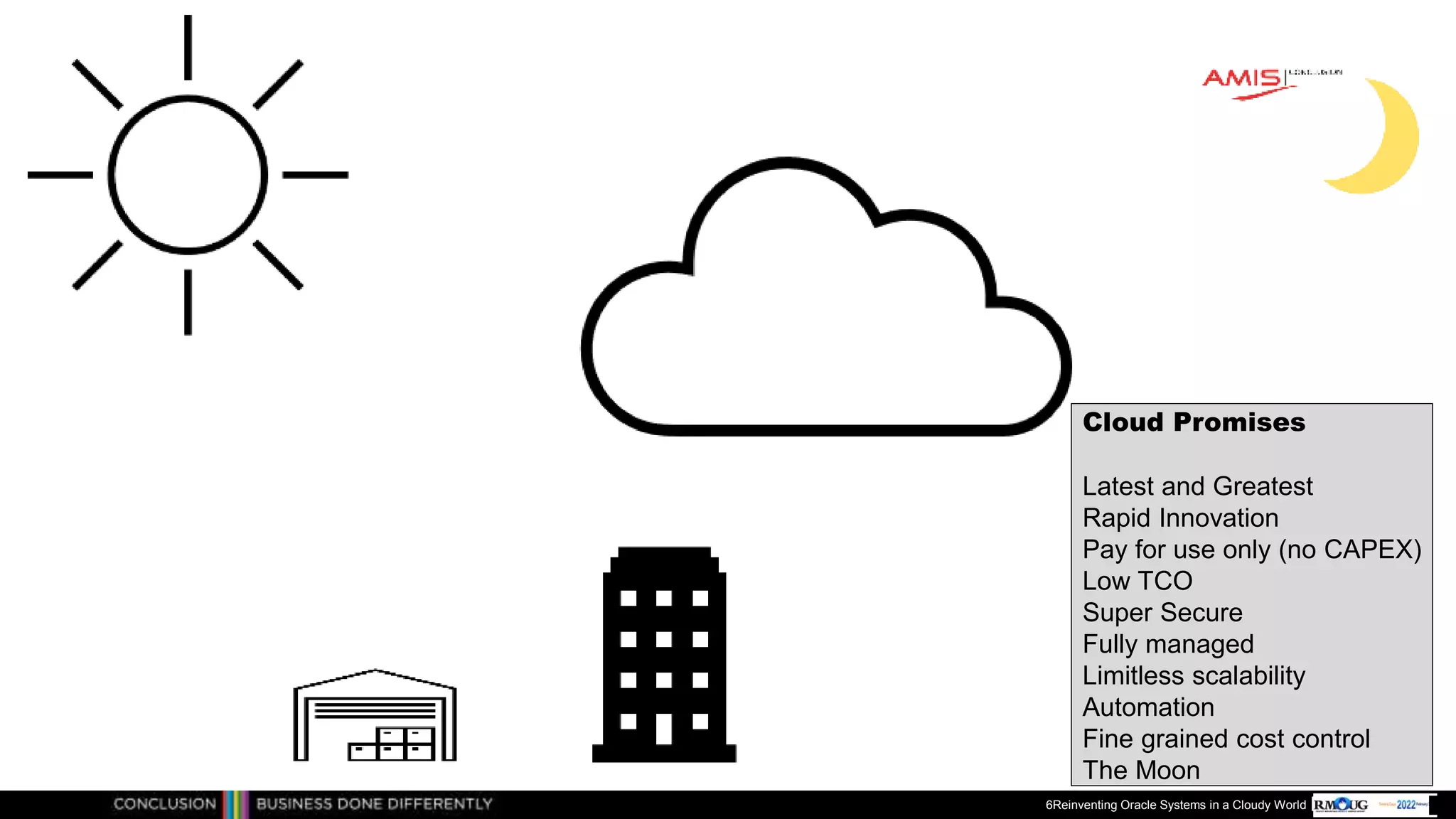 Publiek
6Reinventing Oracle Systems in a Cloudy World
Cloud Promises
Latest and Greatest
Rapid Innovation
Pay for use only (no CAPEX)
Low TCO
Super Secure
Fully managed
Limitless scalability
Automation
Fine grained cost control
The Moon
 