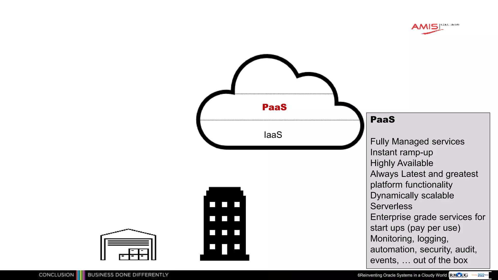 Publiek
6Reinventing Oracle Systems in a Cloudy World
IaaS
PaaS
PaaS
Fully Managed services
Instant ramp-up
Highly Available
Always Latest and greatest
platform functionality
Dynamically scalable
Serverless
Enterprise grade services for
start ups (pay per use)
Monitoring, logging,
automation, security, audit,
events, … out of the box
 