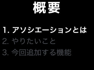 概要
1. アソシエーションとは
2. やりたいこと
3. 今回追加する機能
 
