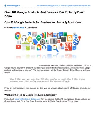 Over 101 google products and services you probably dont know | PDF