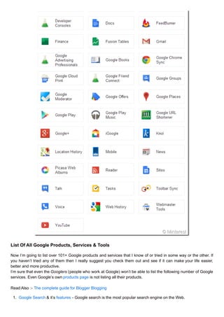 Over 101 google products and services you probably dont know | PDF